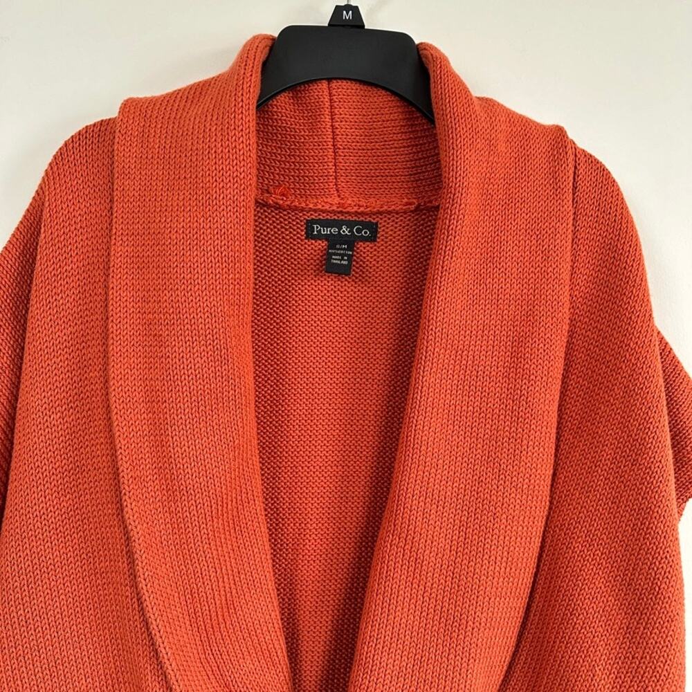 Pure & Co. Cocoon Knit Sweater Twist Knot Front V-Neck Shawl Collar S/M Orange - Picture 3 of 10